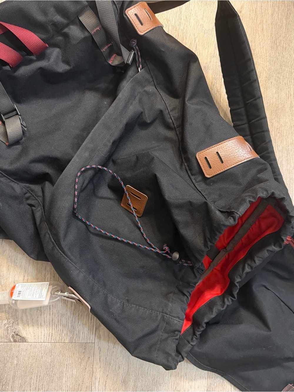 Patagonia Black Backpack with Brown Leather Accents and Red Carry Loop - Picture 2 of 2